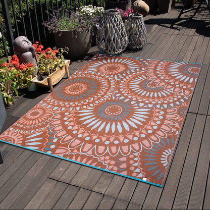 Santextile Reversible Outdoor/Indoor Plastic Straw Rugs Waterproof Portable Mat Easy to Clean Outdoor Patio Mat, Perfect for Garden, Patio, Picnic, Decking-（Blue,9x18Ft）