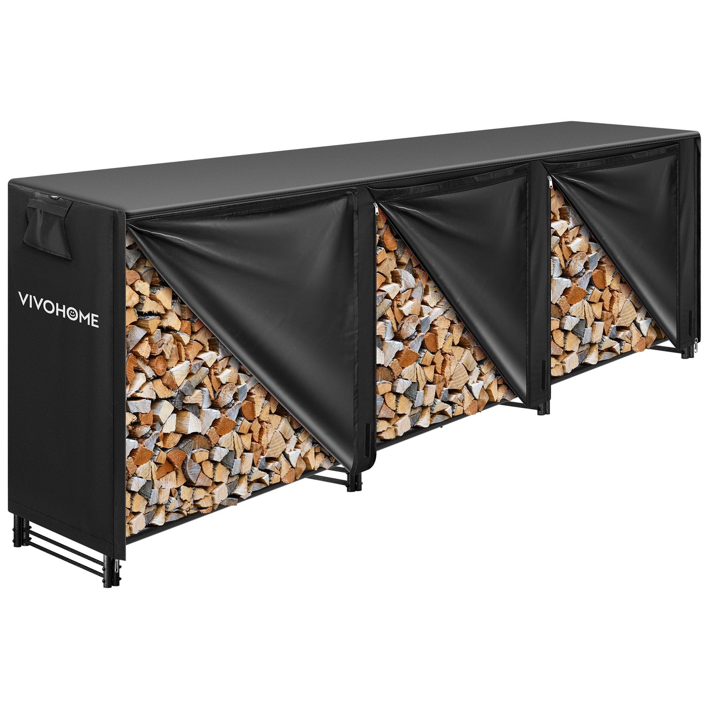 VIVOHOME 12 ft Heavy Duty Firewood Rack Outdoor with Cover 21.5 Inches Folding Firewood Storage Log Rack