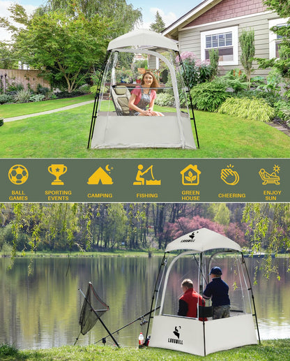 LANGWILL Pod All Weather Sports Tent, Outdoor Pop Up Bubble Clear 540° View Winter Tent for 1-2 Person, Instant Cold Weather Shelter with Rainfly for Soccer, Football, Softball & Other Sports Events