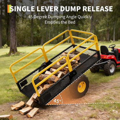 ATV UTV Trailer Tow Behind Dump Cart, 1600 lbs 22 Cubic Feet Heavy Duty Yard Garden Trailer Pull Behind with Removable Sides & All Terrain Tires, Fits Lawn Mower, Tractor, Garden