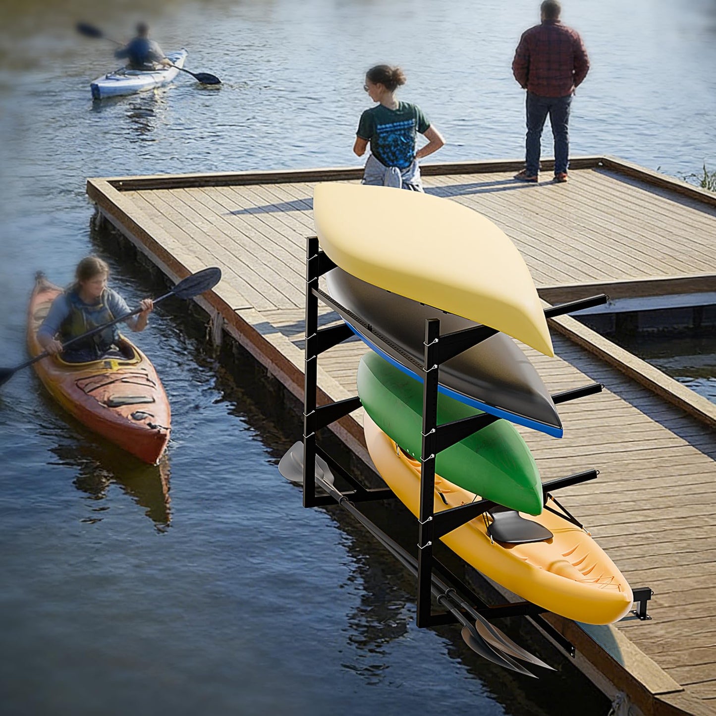 LAJIAOZ Heavy-Duty Kayak Dock Storage Rack, 4-Tier Over-The-Water Mount Kayak Stand for Dock & Pier, Rust-Proof, Holds 4 Kayaks Up to 400 LBS, Space-Saving Waterside Storage