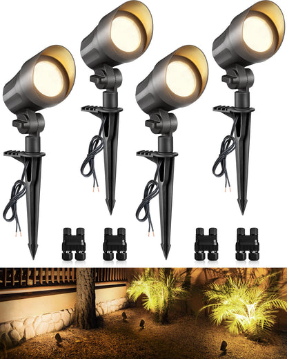 SUNVIE 6W Low Voltage Landscape Lighting LED Spotlights Waterproof Black 4 Pack Model CLWS0604C