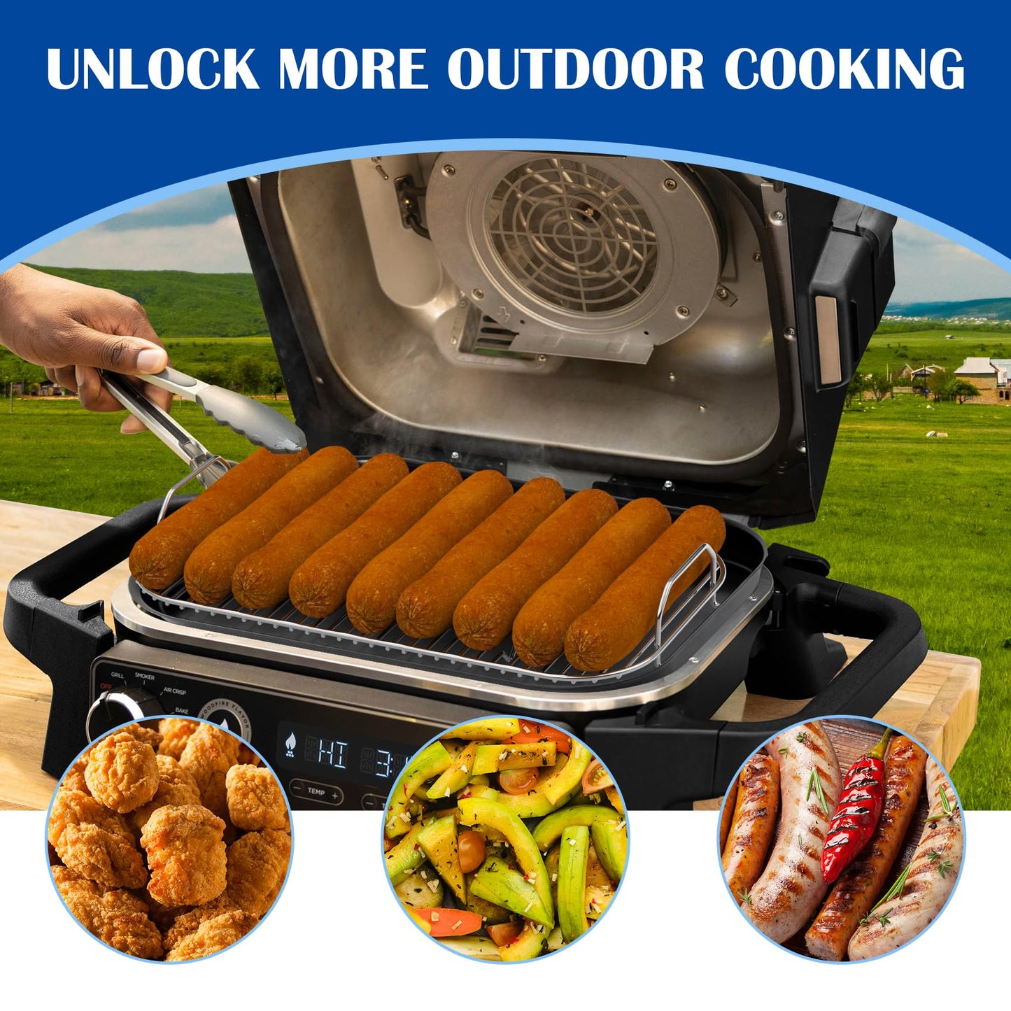 SafBbcue Griddle Plate & Smoke Rack for Ninja Woodfire Pro Connect XL Grill Ninja OG951 OG850 Grill Accessories, XSKGRIDLXL Flat Top Plate & XSKRSTRKXL Roast Rack for Woodfire OG800/900 Series