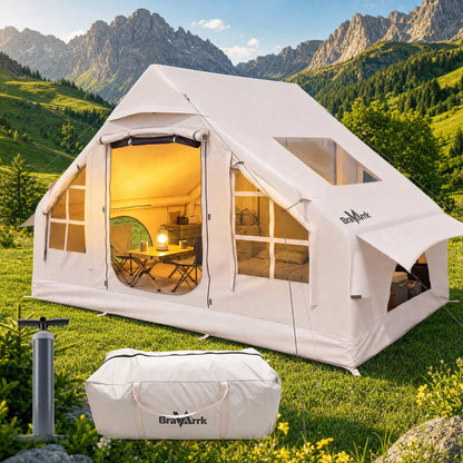 Inflatable Tent with Skylight, 4-6 Person Portable Blow Up Tent, Hot Tent with Stove Jack, Inflatable House for Camping, Quick Setup Air Tent for Family Outdoor, Hiking, Glamping, Waterproof with Pump