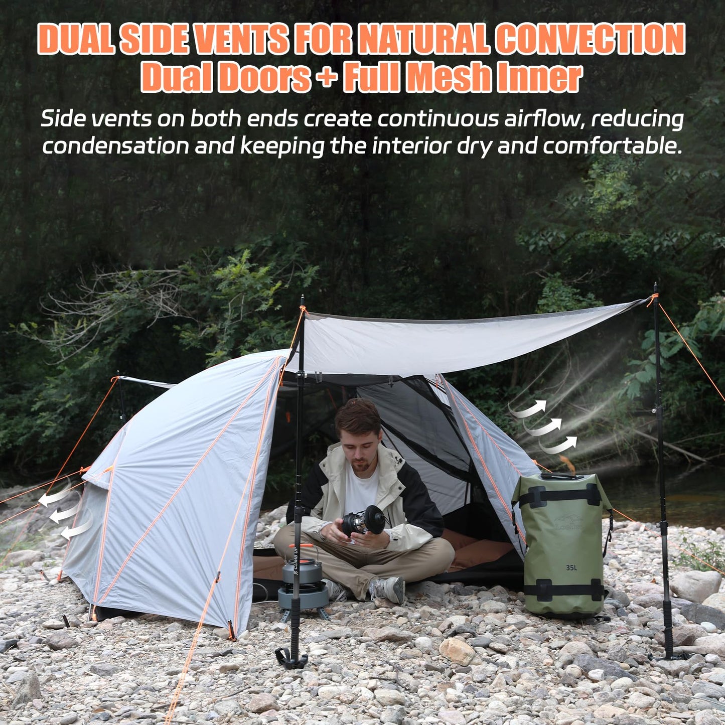 LEQC 2 Person Lightweight Backpacking Tent – 5000mm Waterproof Silicone Nylon, 7001 Aluminum Poles, YKK Zippers, Compact 3-Season Hiking & Camping Tent with Front Vestibule