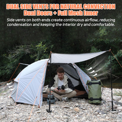 LEQC 2 Person Lightweight Backpacking Tent – 5000mm Waterproof Silicone Nylon, 7001 Aluminum Poles, YKK Zippers, Compact 3-Season Hiking & Camping Tent with Front Vestibule