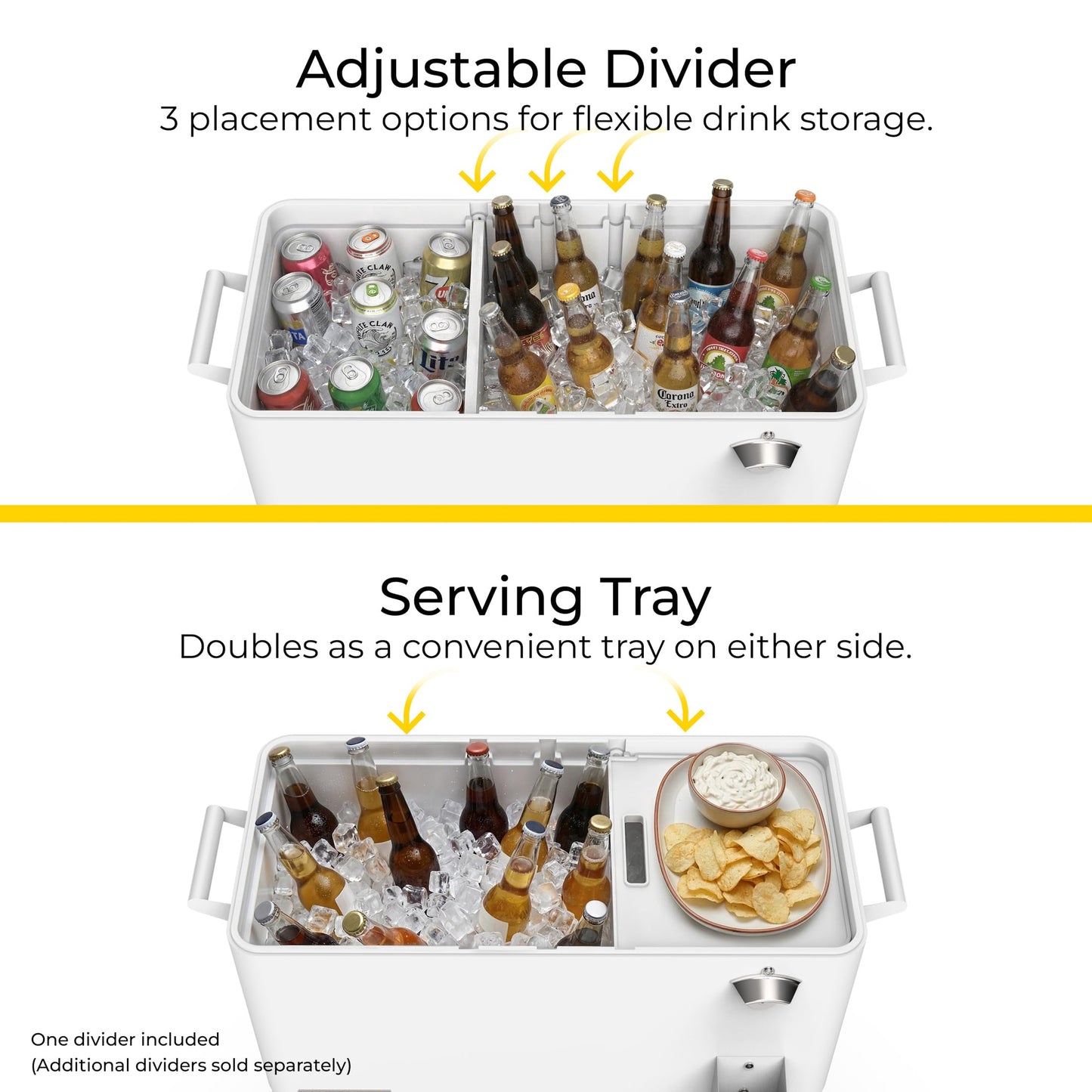 Permasteel Party Cooler with Divider, Spacious 80-Qt Capacity, Chills 36hrs, Serving Tray, Rolling Ice Chest for Indoor and Outdoor Entertainment, Matte White