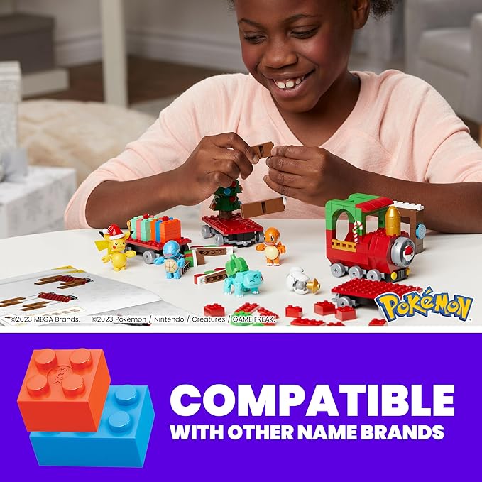MEGA Pokemon Action Figure Building Toys Holiday Train with 373 Pieces 4 Poseable Characters Gift Idea for Kids