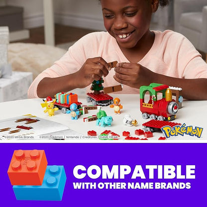 MEGA Pokemon Action Figure Building Toys Holiday Train with 373 Pieces 4 Poseable Characters Gift Idea for Kids