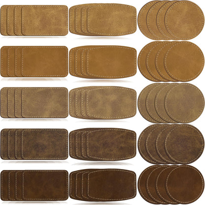 iFForce 60pcs Blank Patches for Laser Engraving & Iron On | PU Leather Repair Patches | Khaki & Brown 5 Colors 3 Shapes | Fix Hats, Jeans, Backpacks, Bags, Jackets | DIY Crafters & Designers