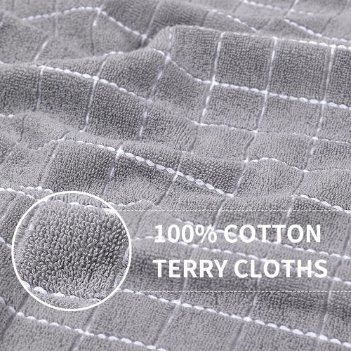 Homaxy 100% Cotton Terry Kitchen Towels(Light Grey, 13 x 28 Inches), Checkered Designed, Soft and Super Absorbent Dish Towels, 4 Pack