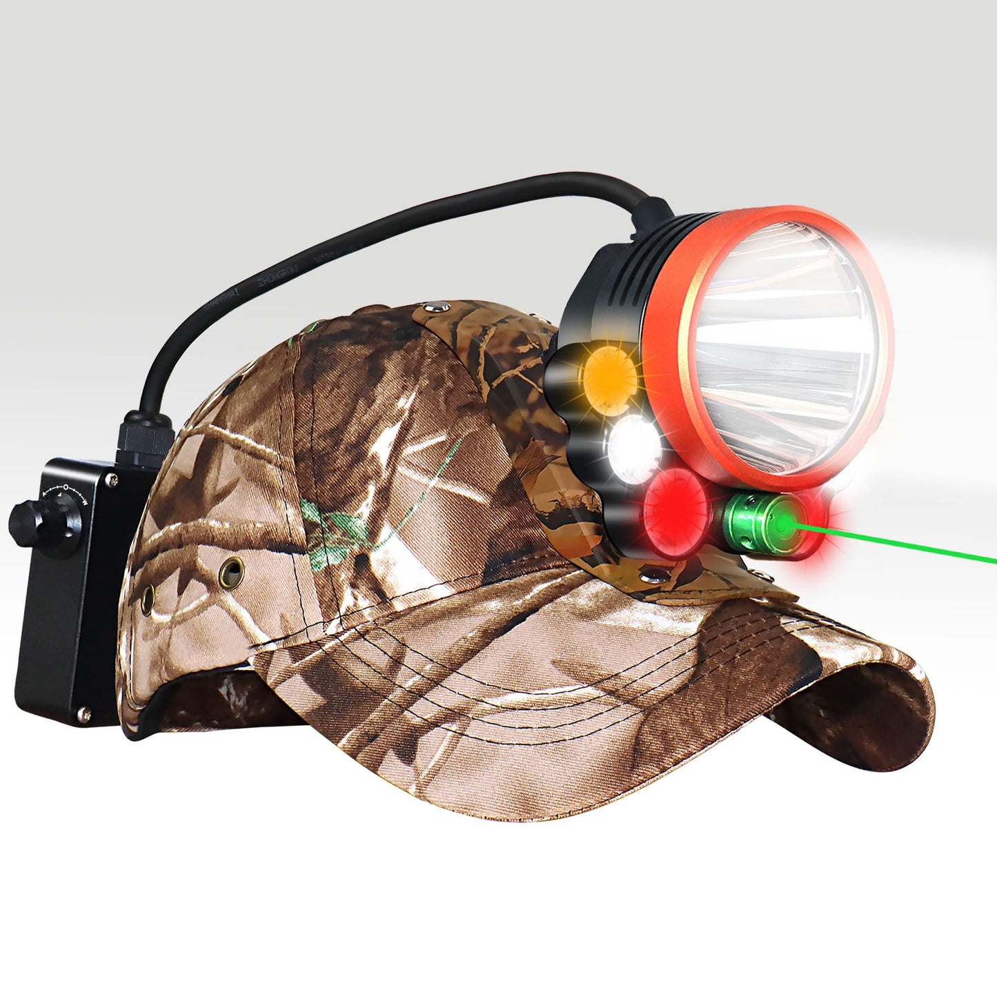 Pseudes T30 5-Color Coon Hunting lights-2000lm White/Red/Walking/Amber+Green Beam, 9-Speed Dial, IPX6 Waterproof Rechargeable Night Hunting Headlamp for Varmint Hog Coyote