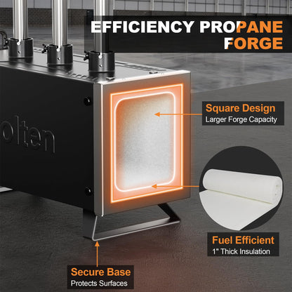 MMasters 3 Burner Propane Forge Kit – Extended Square Gas Forge with Base for Knife Forging, Blacksmithing & Farrier Work