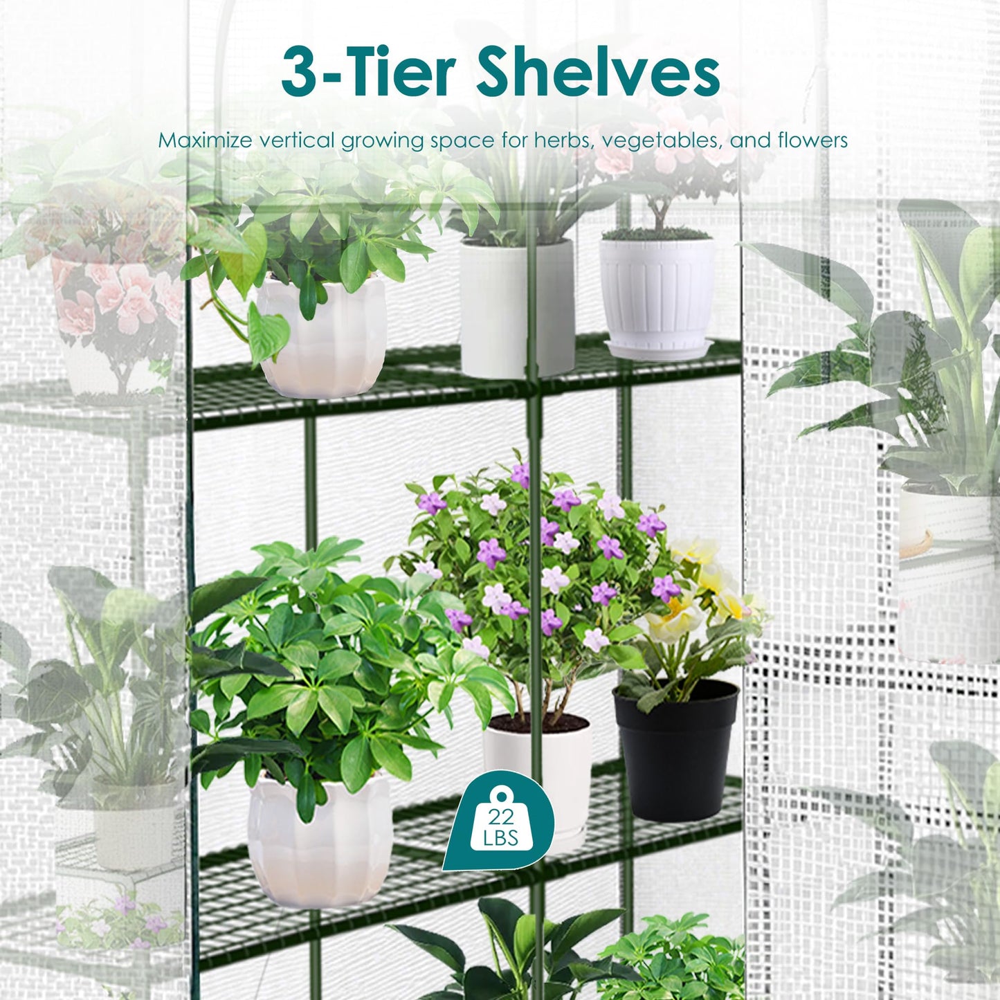 Twira Greenhouse for Outdoors, 48" x 73.2" x 74.8" Walk in Plant Greenhouses Heavy Duty with Thicken PE Cover, 3 Tiers 8 Shelves Greenhouse Plastic, Portable Green House for Outside, Patio, Gardening