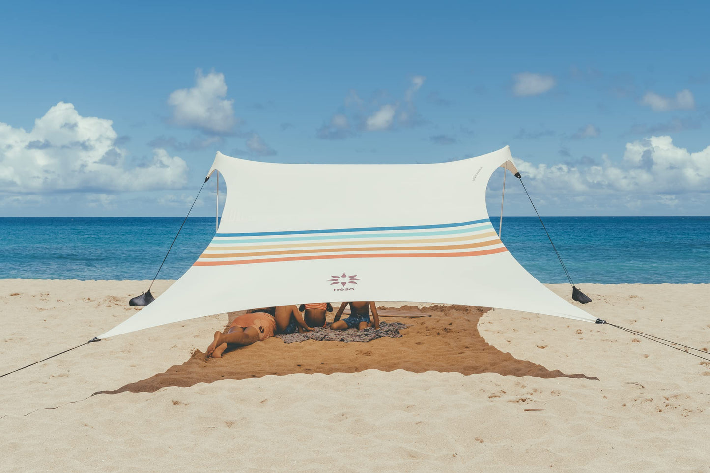 Neso Grande Portable Beach Tent Sun Shelter - Lightweight Beach Shade Canopy - Easy Setup for Family Outings - Patented Reinforced Corners - UPF 50+ Sun Protection - 7ft Tall, 9 x 9ft - Rainbow