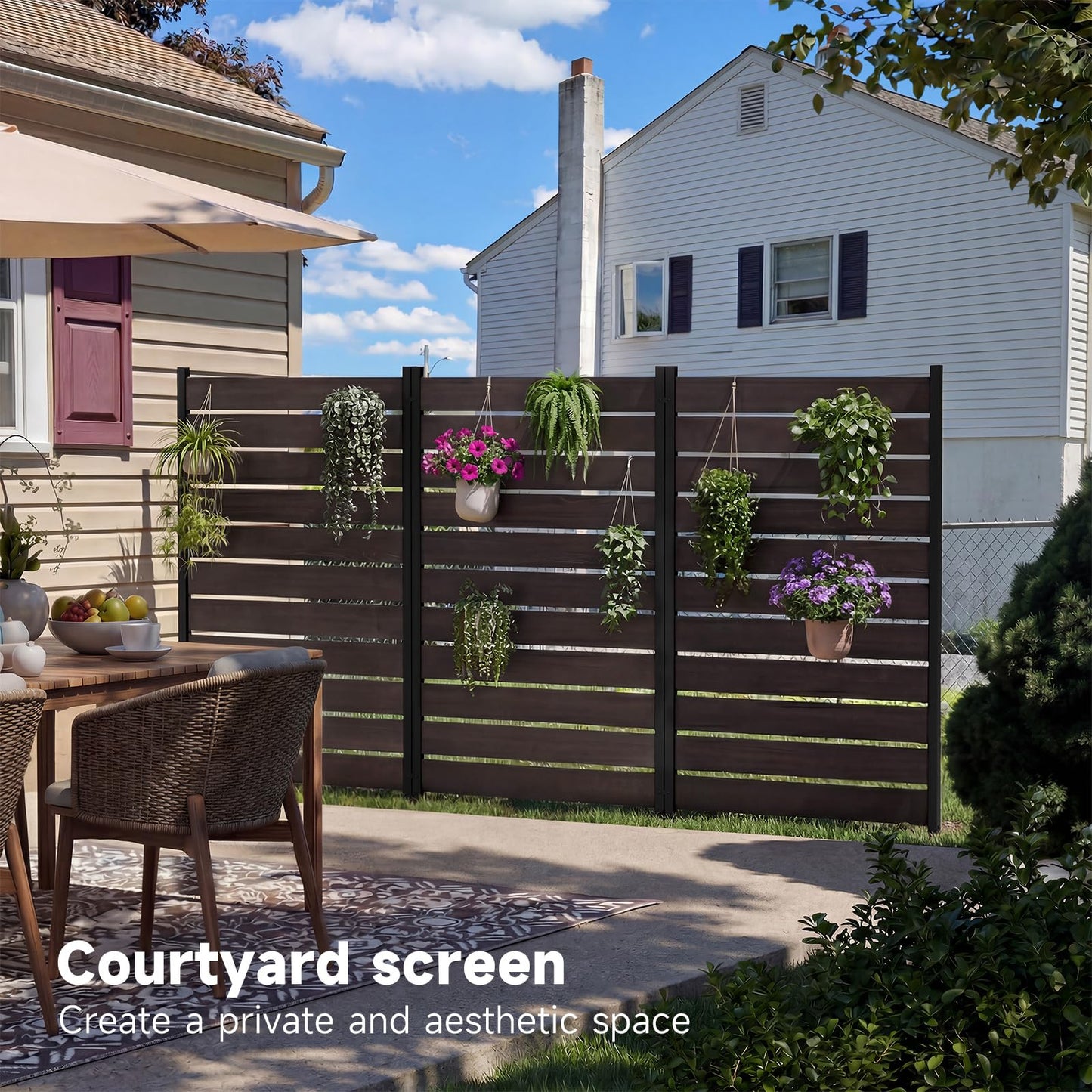 Wooden Privacy Fence, Outdoor Privacy Screen, Porch and Terrace Privacy Wall, Trash Can and Air Conditioner Concealment (Dark Brown)
