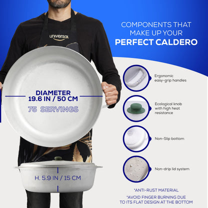 Universal (Professional Extra Large) Caldero 75 Cups - 27.7 QT / 26.6 L, Stainless Aluminum Pot, Even Heat Distribution and Fast Cooking Dutch Oven Pot with Ergonomic Handles, Ideal for Rice, and More