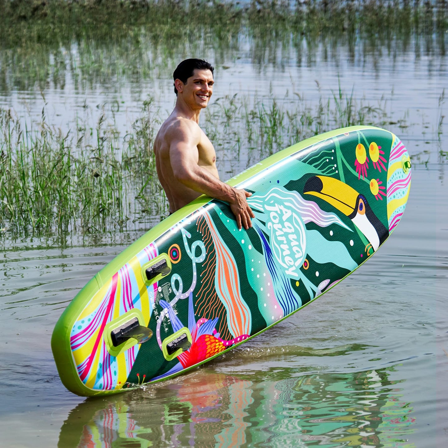 Aquajourney Inflatable Stand Up Paddle Board 10'6", Lightweight & Stable with 3-Fin Maneuverability, Complete Paddleboard Accessories for Adults & Youth, Ideal Outdoor Gift