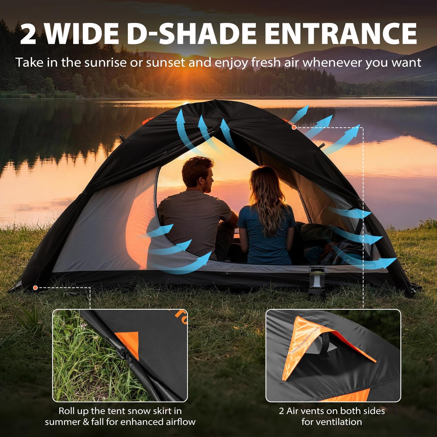 GEERTOP 2 Person 4 Season Blackout Camping Tent - Sleep in Darkroom, Waterproof Rainfly, Snow Skirt, Lightweight Aluminum Pole, Easy Setup for Hiking, Mountaineering, Family Camp