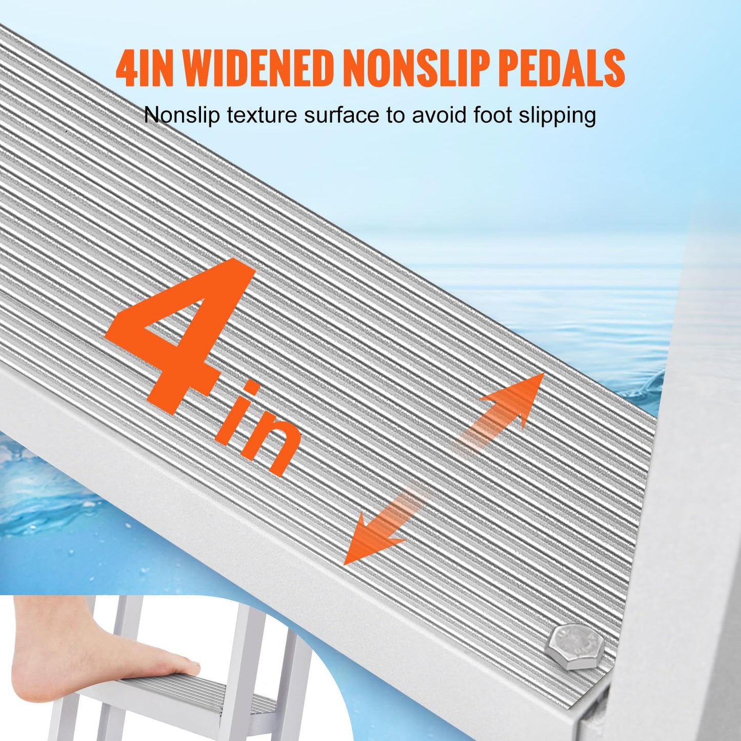VEVOR Removable Dock Ladder 4 Steps, 350 lbs Load Capacity, Pontoon Boat Ladder with 4'' Wide Step & Nonslip Mat for Ship/Lake/Pool/Marine Boarding