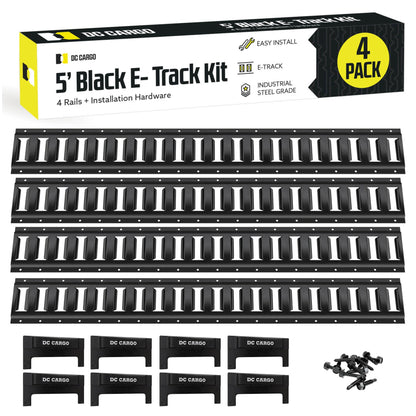 DC Cargo Mall 5' Long E Track Tie Down Rail (4 Pack) Powder Coated Steel Universal ETrack Tiedown System Kit - Easy Safe Secure Bolt on Socket System for Cargo on Pickups, Trucks, Trailer Tie, Vans