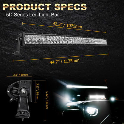 Auxbeam 42” LED Light Bar 240W LED Work Light Off Road Lights Spot Flood Combo Beam 80pcs3W Curved 5D Lens for Car SUV UTV ATV Pickup Truck with Wiring Harness