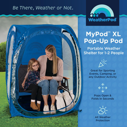 WeatherPod® Pop-Up Sports Tent 1-2 Person – Instant Setup MyPod™ Original Shark Tank All-Weather Pod Shelter for Outdoor Sports, Rain, Wind & Cold (Royal Blue, 46" L x 46" W x 59" H)