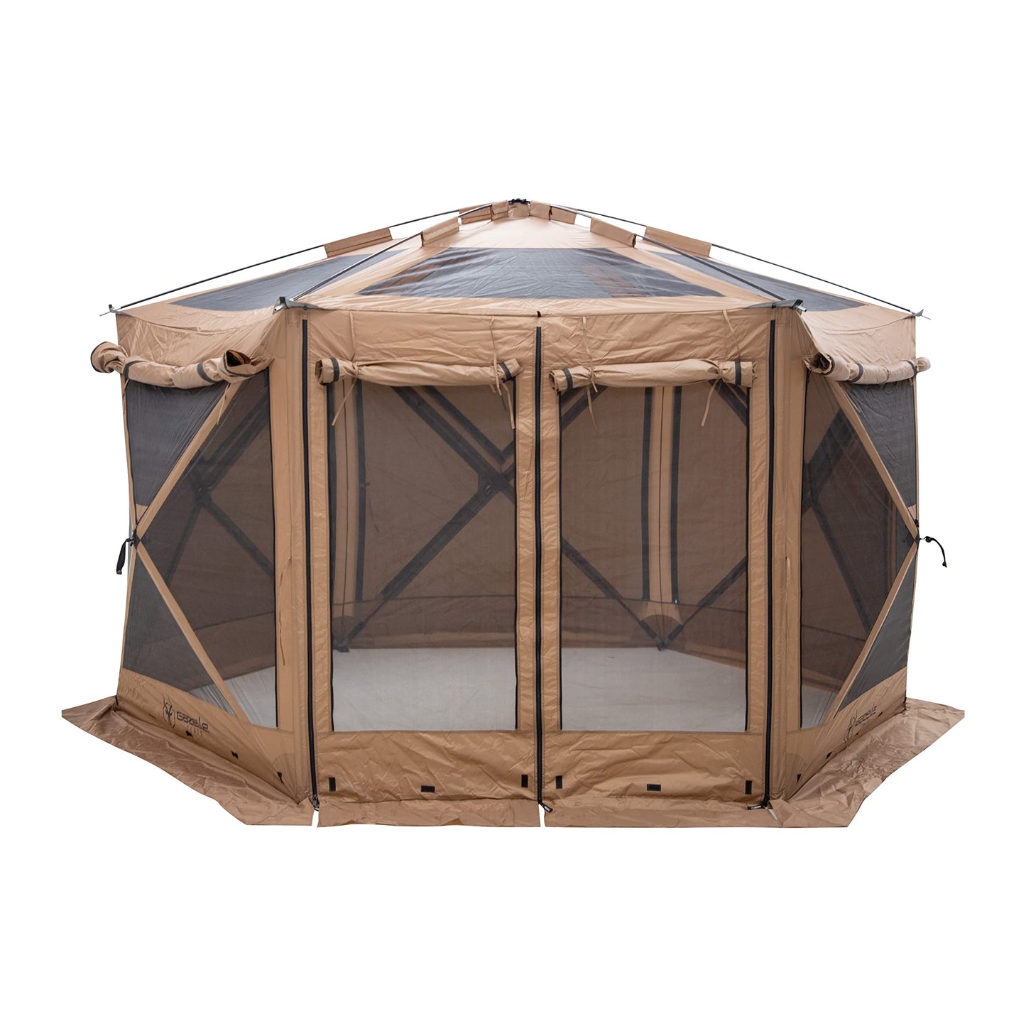 Gazelle Tents™ G6 Cool Top 6-Sided Portable Gazebo, Easy Pop-Up Hub Screen Tent, Waterproof, UV Resistant, 8-Person & Table, Badlands Brown, 91” x 139” x 123”, GG620BR