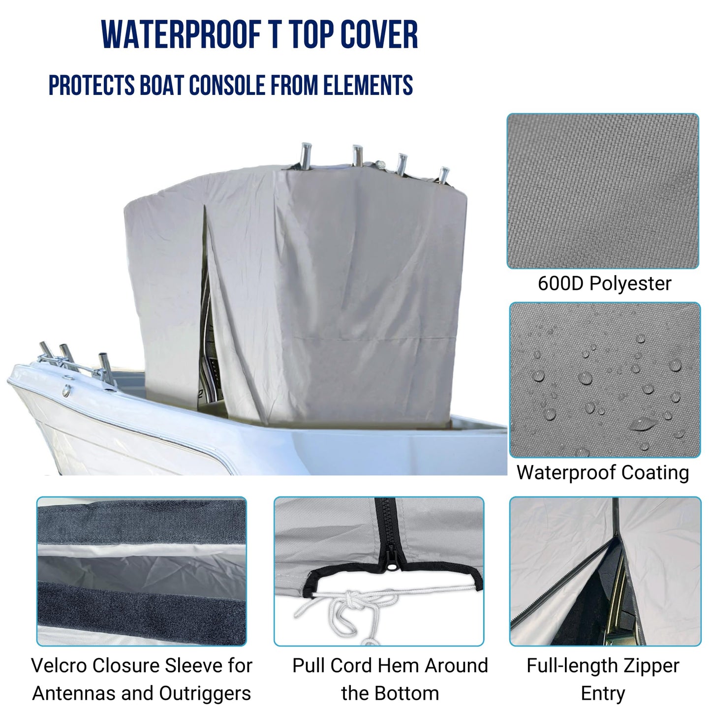 Eliteshield Waterproof T-Top Cover, Marine Grade 600D Polyester Hard-Top T-Top Console Portion Cover Small 90" D x 66" W x 87" H
