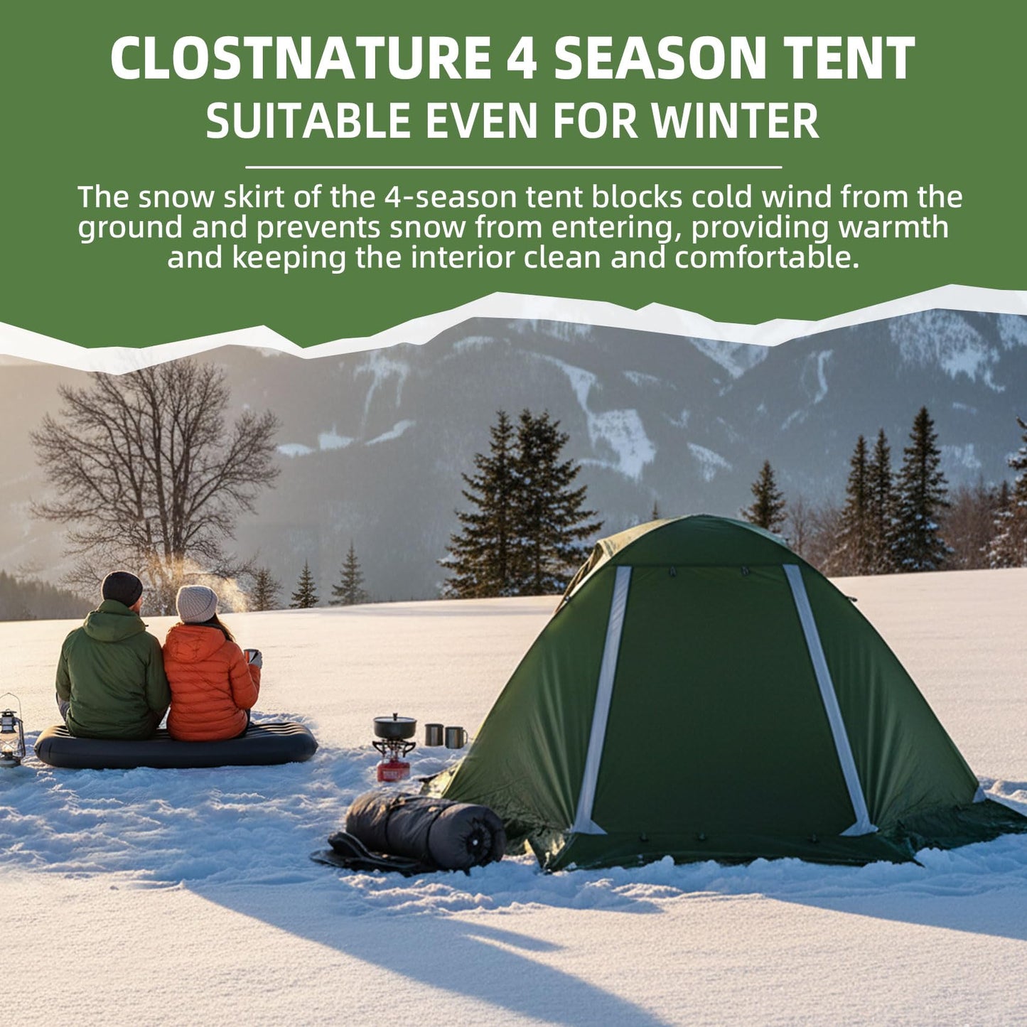 Clostnature Lightweight Backpacking Tent - 2 Person 4 Season Ultralight Waterproof Camping Tent, Large Size Easy Setup Tent for Winter, Cold Weather, Family, Outdoor, Hiking and Mountaineering