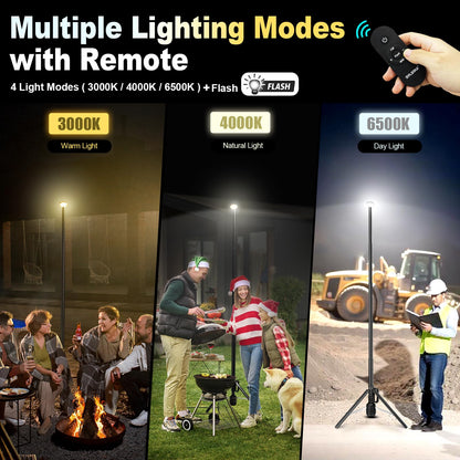 SYLSTAR 360° Rechargeable Work Light with Remote &Telescopic Stand (8.4Ft), 3000LM Ultra Bright, 8000mAh Battery, 3CCT Dimmable, Portable Camping Light for Jobsite Workshop Sports Emergencies(Black)