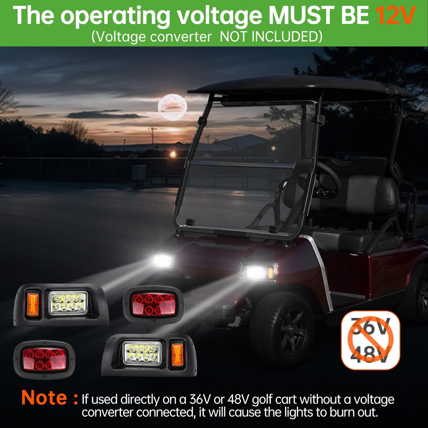 10L0L Golf Cart Light Kit for Club Car DS 1993-UP Gas & Electric, 12V LED Headlight and Tail Light Kit with Upgrade Harness for Turn Signal, Brake Light & Horn