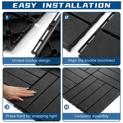 Treela 48 Pcs Plastic Interlocking Deck Tiles 12 x 12 Inch Patio Deck Tiles Waterproof Non-Slip Outdoor Flooring Composite Floor Boards for Porch, Poolside, Balcony, Backyard, Garden (Black)