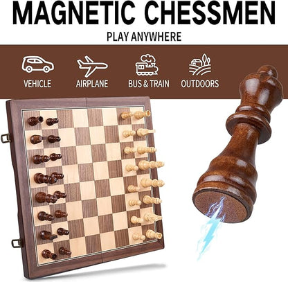 AMEROUS 15'' Magnetic Wooden Chess Set for Adults Kids - with Folding Board Gift Package Pieces Storage Slots Handmade PiecesChess Board Game Set for Tournament Professional Beginner