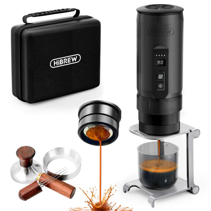 HIBREW H4C Ultra Portable Electric Espresso Maker, 51mm Bottomless Professional Coffee Maker, USB-C Rechargeable for Ground Coffee, Compact for Camping and Travel, with Foldable Holder & Carrying Case