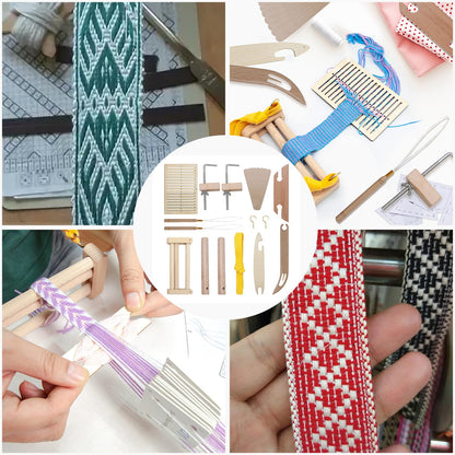 Weaving Loom Kit, Wood DIY Weaving Loom Including Warping Peg, Clamp Warping Clamp, Beveled Inkle Weaving Shuttle Kit for Weaving Lovers Beginners Knitted Crafts DIY