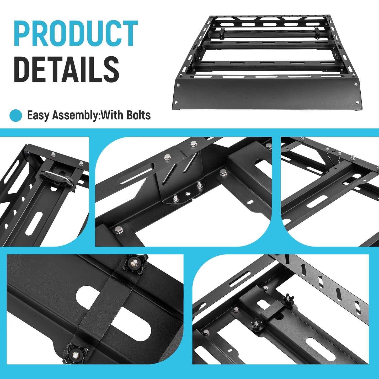 ECOTRIC 50" x 39" x 4.75" Roof Rack Cargo Basket W/Cross Bars Fit for Car SUV Pickup Truck Van Universal Top Cargo Carrier Metal Luggage Storage Holder Basket Rack for Travel 150Lbs Steel Black