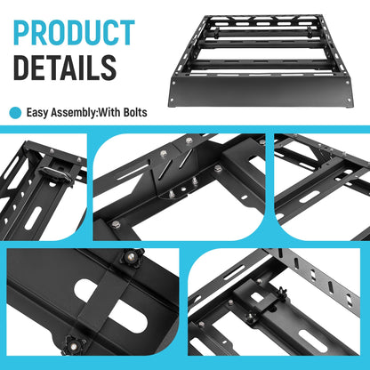 ECOTRIC 50" x 39" x 4.75" Roof Rack Cargo Basket W/Cross Bars Fit for Car SUV Pickup Truck Van Universal Top Cargo Carrier Metal Luggage Storage Holder Basket Rack for Travel 150Lbs Steel Black