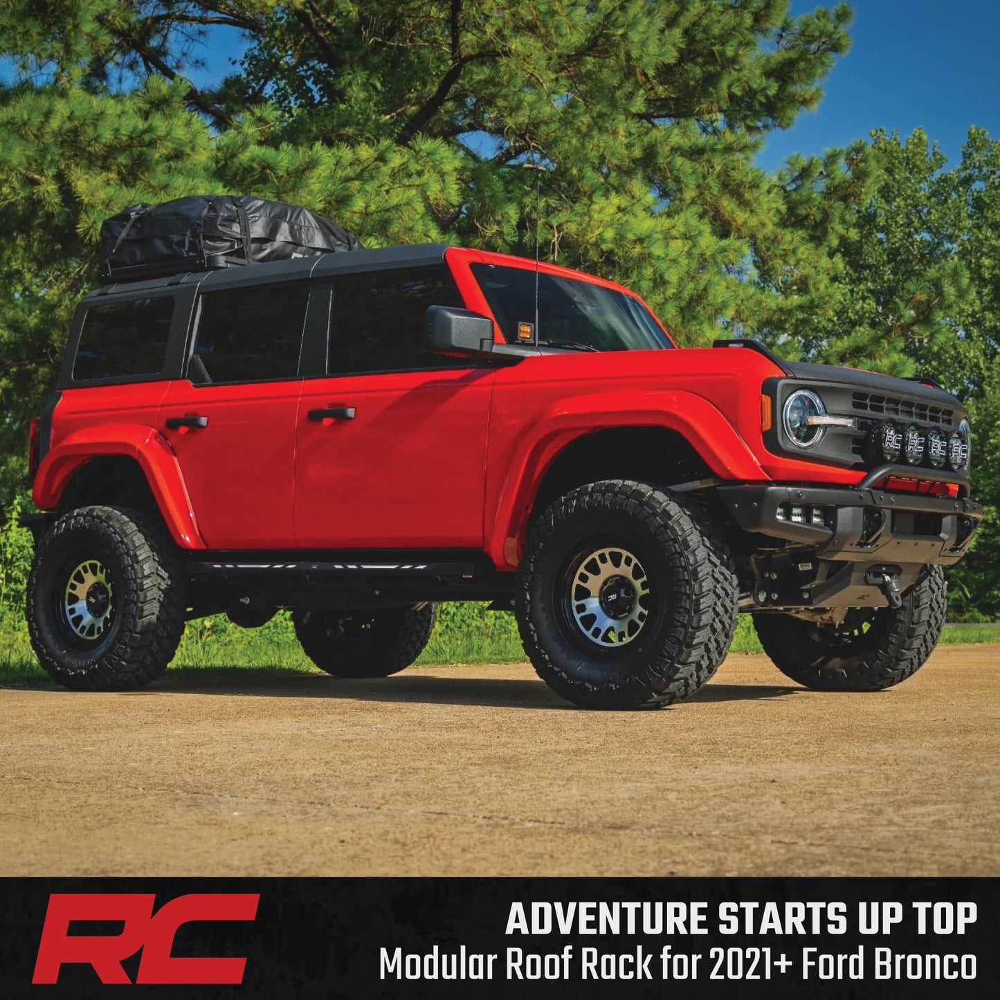 Rough Country Half Roof Rack for Ford Bronco 4-Door (2021–2026) - Aluminum Cargo Carrier with T-Slot Crossbars, 600 lb Load, Overland Roof Storage