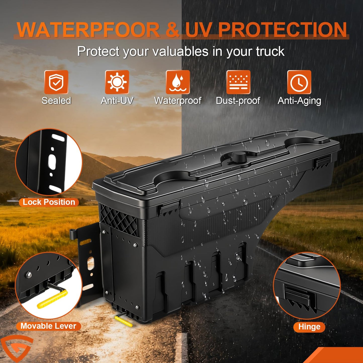 GEARLAST Truck Bed Storage Box With Password Lock For For 2019-2023 Chevy/GMC Silverado/Sierra 1500,Drivers Side,30L, Black Toolboxes