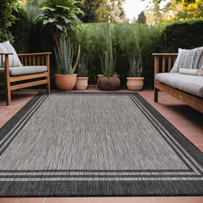 Luul Home Bordered Outdoor Rug 10x14 Washable Outside Carpet for Indoor Patio Porch Waterproof Easy Cleaning Non Shedding Area Rugs Dark Gray 10 x 14