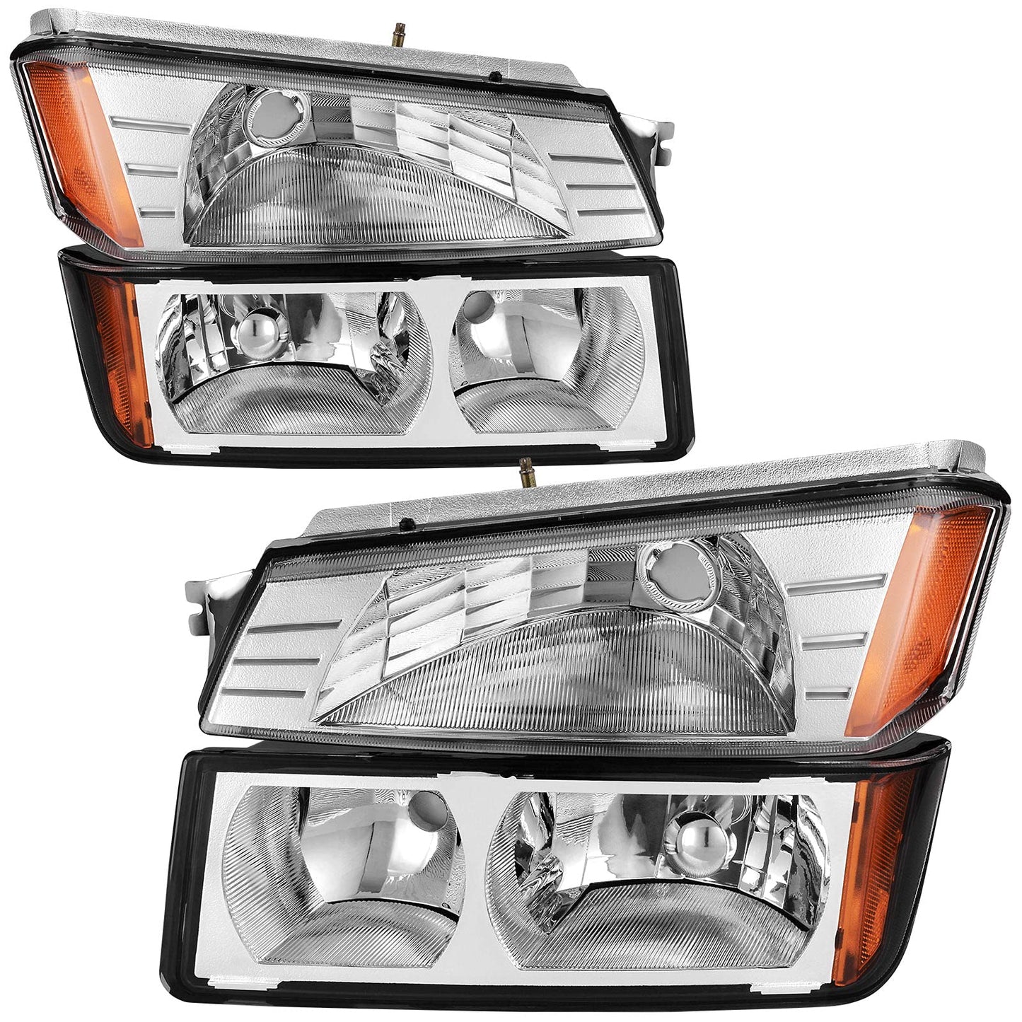 AUTOSAVER88 Pair Headlights Assembly Compatible with 2002-2006 Chevy Avalanche 1500 2500 Headlight Replacement Chrome Housing Amber Reflector Clear Lens (Body Cladding Models ONLY)