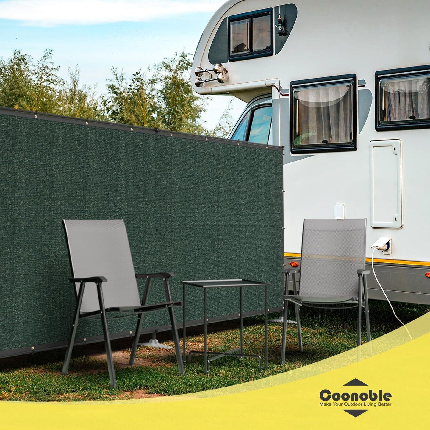 Coonoble 5' x 12' Green Outdoor Privacy Screen Freestanding 240 GSM Privacy Fence Panels for Outside, Pool Fences with Poles, Backyard Temporary Fencing, Privacy Wall Ground Pole Fence