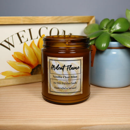 Ardent Flame Candles | Vanilla Chai Bliss | 100% Natural Soy Wax Candle for Home Decor | Highly Scented | Premium Fragrance | Handmade in Vermont, USA | 8 oz | Long Lasting | Gift for Women and Men