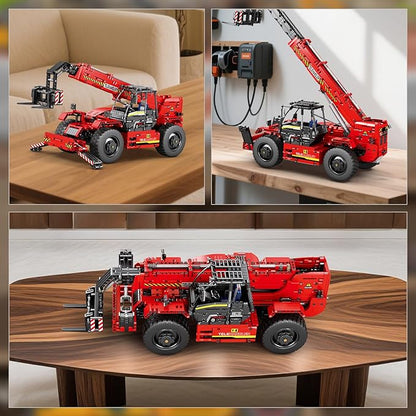 Reobrix Telescopic Arm Forklift Building Blocks Set with Motor RC Crane Mechanical Model Remote Control Tractor Technic Truck Toy for Adults MOC Buildinng Toys Ideas for Boys 14+