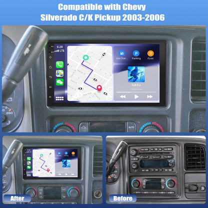 Slakerbe Android 14 Double Din Car Stereo Radio for Chevy Silverado C/K Pickup 2003-2006,7" Car Radio w/Wireless Carplay Android Auto GPS WiFi Bluetooth RDS DSP SWC Mic Backup Camera