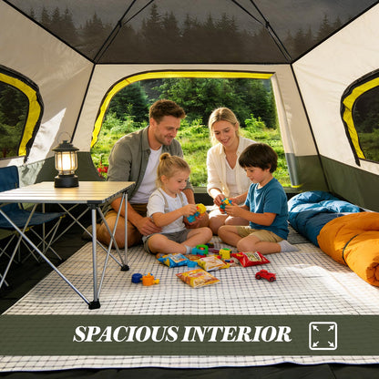 4 Person Instant Camping Tent - Waterproof Pop Up Tents for Camping with Rainfly, Large Family Tent with Pre-Attached Poles, 60S Easy Setup, Upgraded Ventilation with Welcome Mat