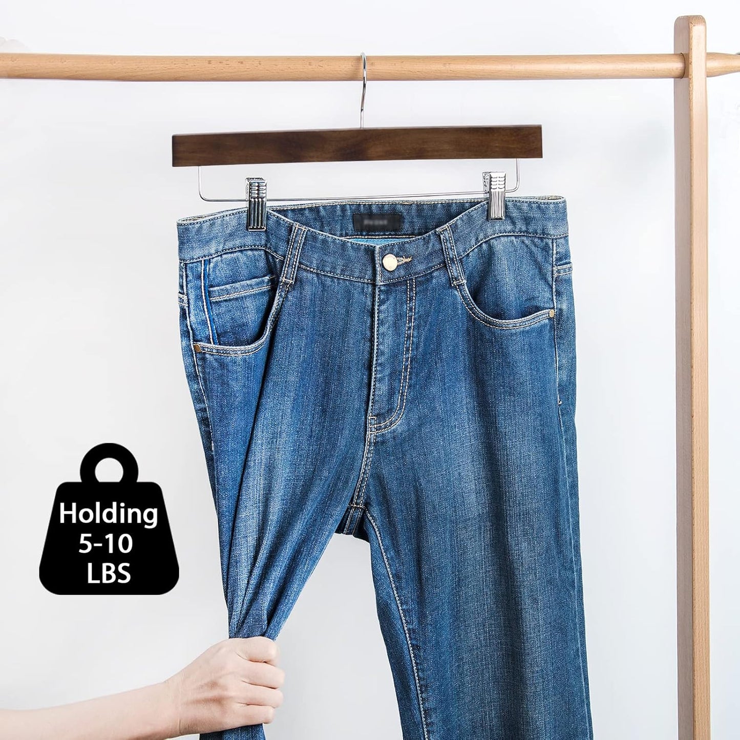 Nature Smile Wooden Pants Hangers with Clips - 10 Retro-Style Trousers Holders