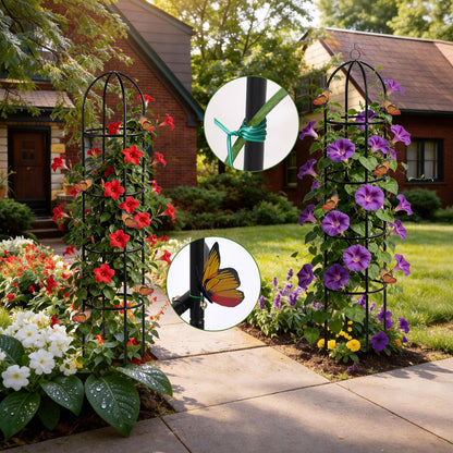 100% Metal 6.6 Ft Tower Obelisk Garden Trellis,2 Pack Plant Support for Climbing Plants Rose Bush Round Trellis for Pots Rustproof Metal Plant Flower Trellises for Clematis Vine Jasmine Outdoor Indoor