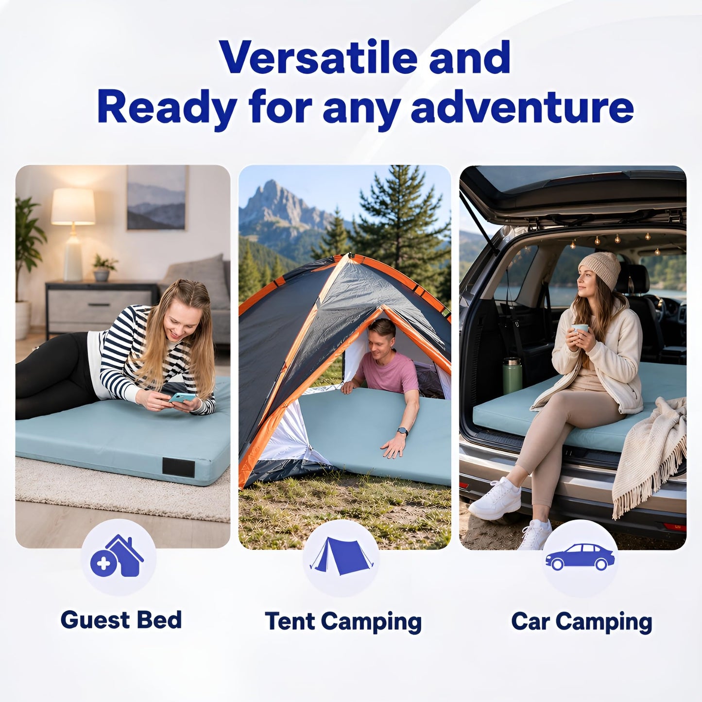Hazli 3" Matrix AirCell Memory Foam Camping Mattress Pad - Roll Up Mattress for Adults - Portable Cot Sleeping Pad for Camping -Floor Mat or Bed Roll for Car, SUV - Single 75" x 30"